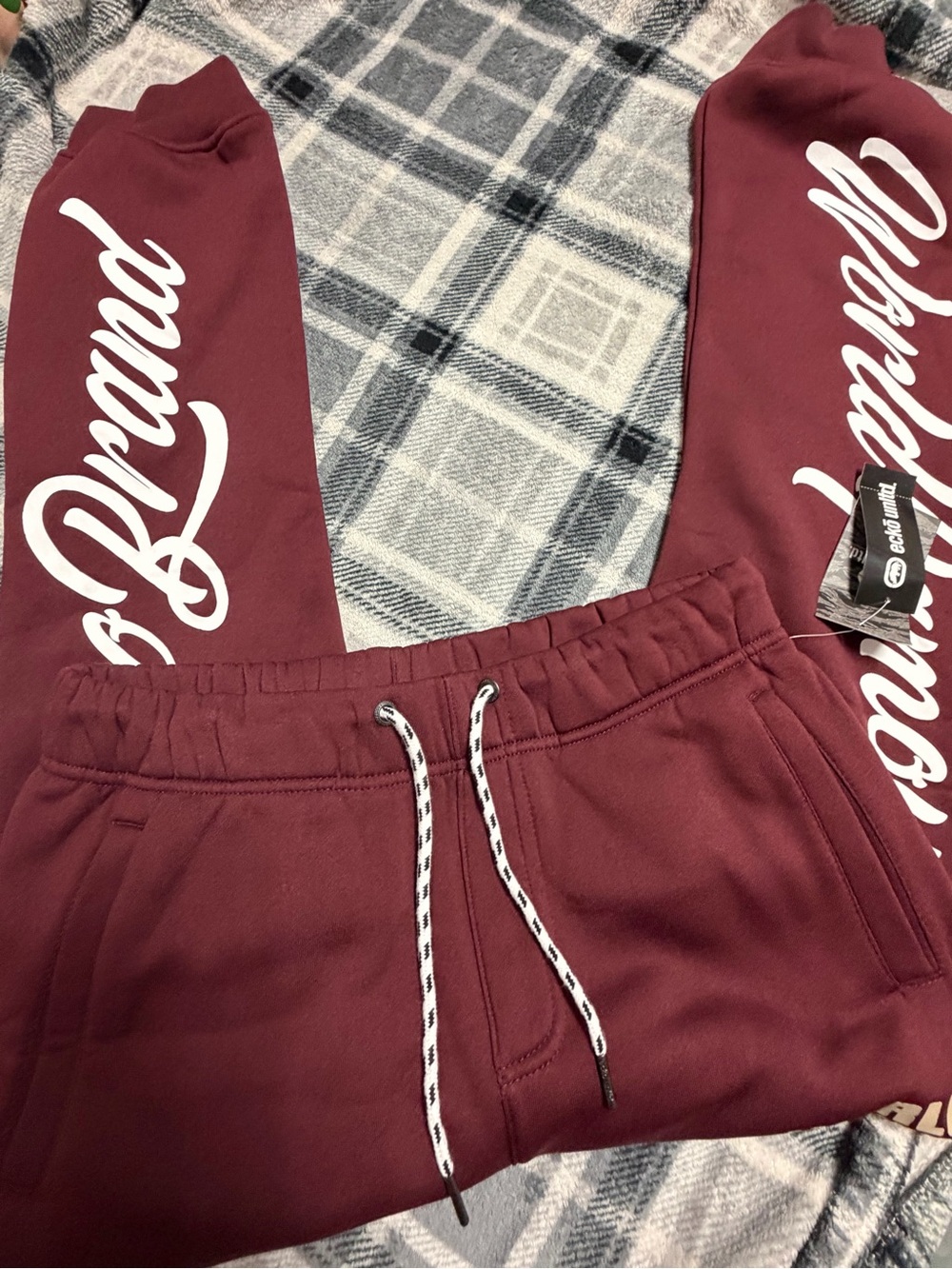 Maroon Ecko Unltd Sweatpants with Script Sleeve on both legs NWT